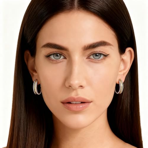 Twisted Cable Hoop Earrings Two Toned Earrings for Women Open C Hoops Chic Mixed Metal Jewelry3