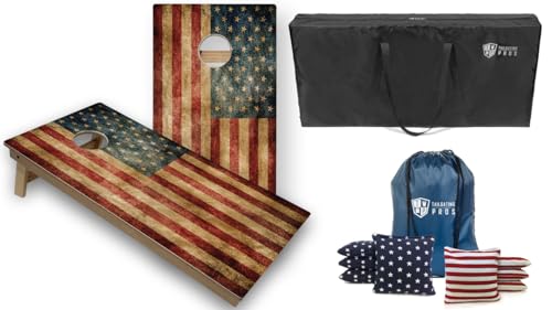 Tournament Grade Tailgating Pros Regulation Cornhole Boards Flag Set - Includes 8 Bean Bags, Carrying Cases, and 4'x2' Corn Hole Toss Game