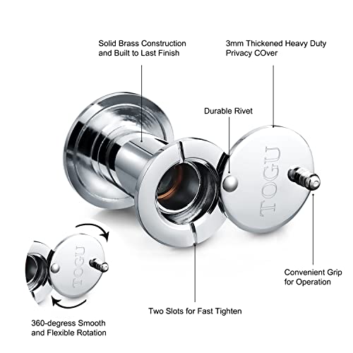 Image of TOGU TG2614YG-PH Brass UL Listed 220-degree Door Viewer with Heavy Duty Privacy Cover for 1-3 /8 inch to 2-1 /6 inch Doors, Polished Chrome Finish