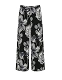 RIDDLED WITH STYLE Ladies Wide Leg Printed Palazzo Summer Wear Beach Trousers Womens Plus Size Baggy Pants Floral Printed Bottoms Casual Wear Paisley Trousers Palazzo Pants (Black Floral UK 12-14)