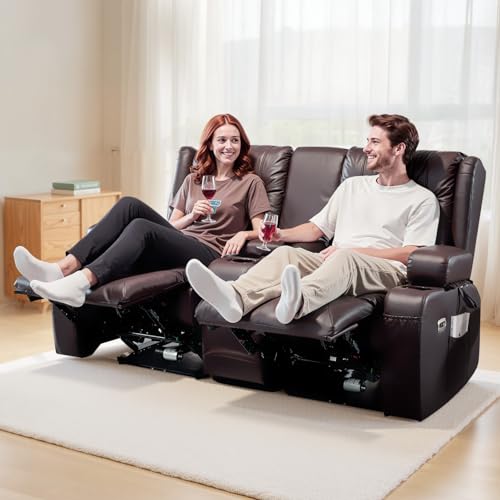 Image of VEVOR Loveseat Recliner Sofa with Massage & Heat, Power Reclining Couch with Console, PU Leather Electric RV Sofa with USB & Outlet /Storage /Cup Holders /Pockets, Home Theater Seating for Living Room