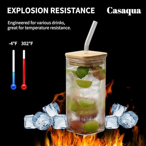 Image of Glass Tumbler with Bamboo Lid & Straw - 350ml, Set of 1, Drinking Glasses with Handle, Borosilicate Glass Cups for Iced Coffee, Bubble Tea, Boba, Juice, Smoothies & Water