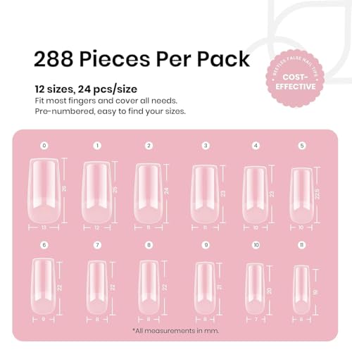 Image of Beetles Gel Nail Tips Etch-X, Square Medium, 288Pcs 12 Sizes Pre-Etched