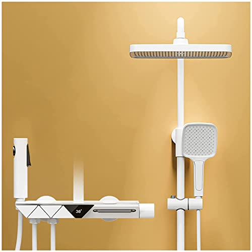 TYHAYJYK Juego de Grifo de Ducha Expuesto para Montaje en Pared, Sistema de Ducha de Lluvia termostático con caño de bañera, Cabezal de Ducha de Lluvia de Alta presión, rociador de bidé y j