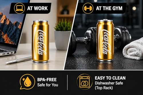 Image of 300ml Metal Can Mug with Straw | Premium Gold Stainless Steel Drinking Cup for Juice, Coffee & Cold Drinks | Reusable Travel Tumbler