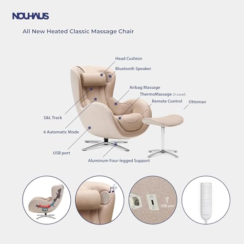 Nouhaus Classic Massage Chair with Ottoman – Mellow Sand Leather Recliner with Percussive Shiatsu Massager, Built-in Speaker & Full Body Spot Massage – Ultimate Comfort for Home & Office - Image 5