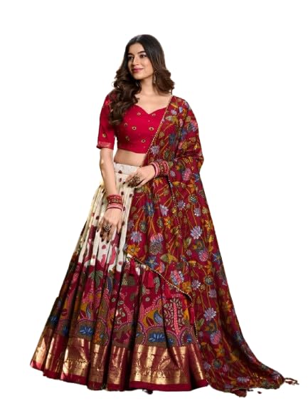 Women's Floral And Patola Print With Foil Work Tussar Silk Lehenga Choli Set-picture-12