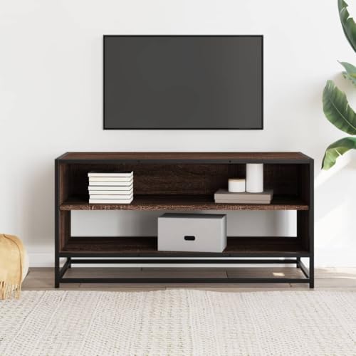Meuble TV marron aspect chêne buffet de salon bas industriel 91 cm