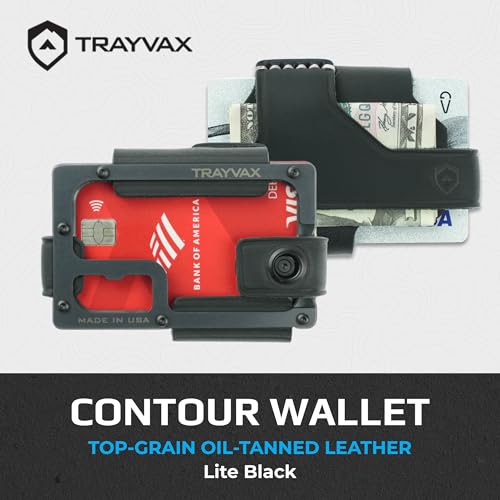 Image of Trayvax Contour Lite Wallet, RFID Front Pocket Money and Credit Card Holder, Minimalist Slim Leather Metal Wallet for Men and Women, Lite Black /Black