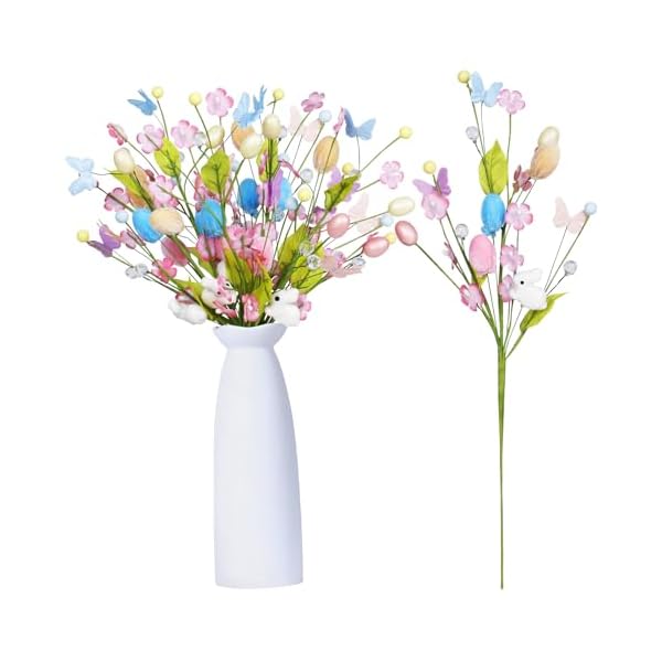 Easter decorations 5pcs artificial spring easter egg berry stems branch picks decor with bunny ornaments for home indoor party farmhouse table centerpiece vase filler decor  urban country home decor