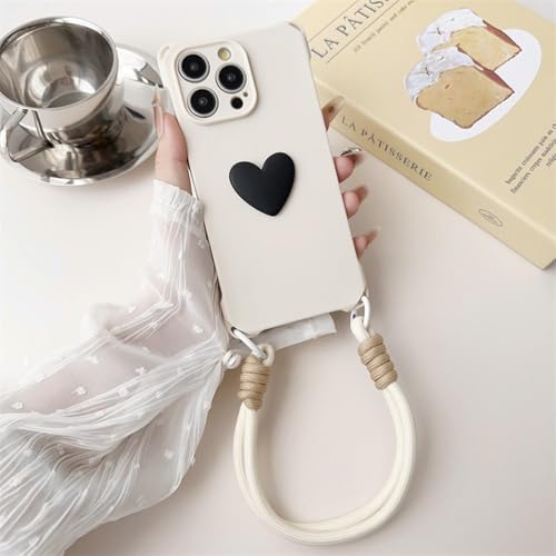 Coque cœur iPhone 13 Pro silicone souple blanc avec cordon de protection