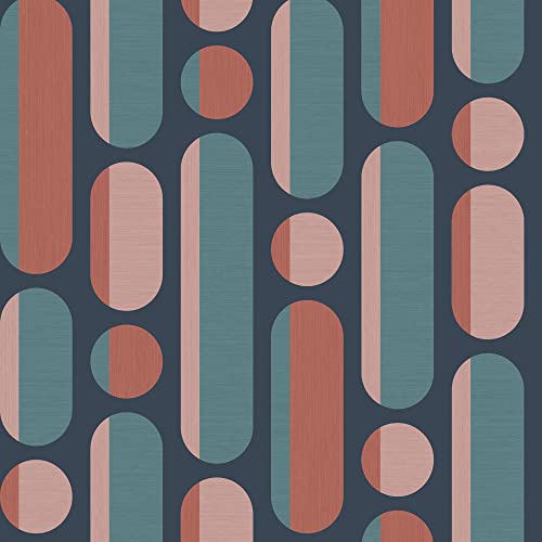 Image of Envy Morse Coral/Navy Wallpaper | Paste The Wall Application | Navy Geometric Wallcovering | Eco-Friendly