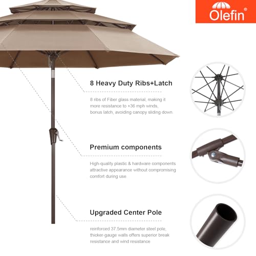 Image of MASTERCANOPY 9ft 3-Tier Olefin Patio Umbrella, Light Coffee