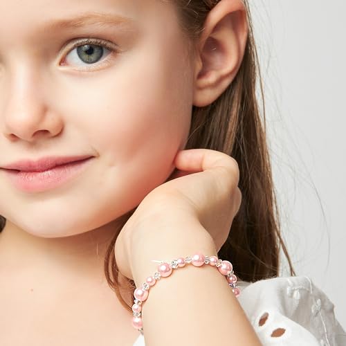Image of Baby Crystals Sterling Silver Pink Pearl Bracelet for Baby Girls I Newborn, Infant Baby Girl Gifts, Toddler, Teen, Mommy I Birthday Gift I Children's Jewelry I Womens Bracelets for Girls