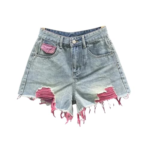 Short en denim pour le bureau et le travail jambe large à boutons vintage rétro