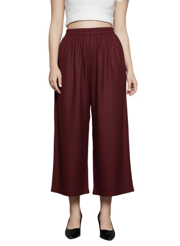 Image of Super Soft Viscose Rayon Flared Palazzo Pants for Women Stylish Wide Leg Straight Relaxed Fit Casual Ethnic Office Wear
