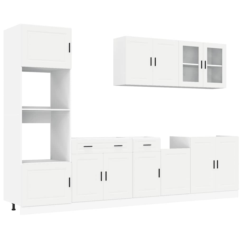 7-TLG. Küchenzeile Porto Weiß Holzwerkstoff 80 x 46 x 81,5 cm Modernes Design Robust & Viel Stauraum für kleine Single Küche Küchenmöbel Set