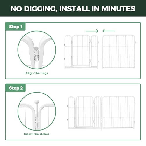Image of FXW Garden Fence Outdoor for the Yard - 24in(H) x 15.2ft(L) Heavy Duty Metal Animal Barrier for Dog, No Dig Decorative Dog Fence, 8 Panels, White