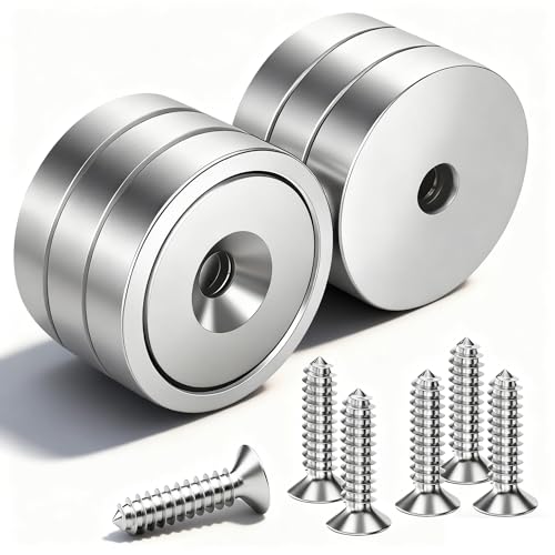 6 Peças ímãs de neodímio 20 x 6 mm, 10 kg força extremamente potentes, com orifício e 6 parafusos