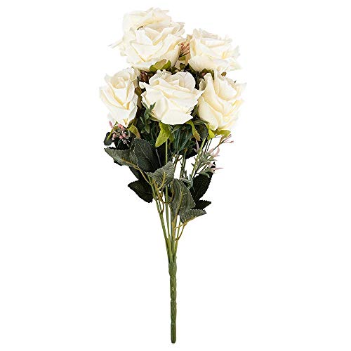 Ideen mit Herz Arreglo floral artificial | Ramo de flores | Varias flores y colores | Flores decorativas con tallo largo | Diámetro de las flores aprox. 3-6 cm (rosas, 39 cm, flores grandes, blancas)