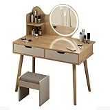 Tocador con espejo, luces y silla, tocador sencillo para decoración del dormitorio del hogar, estilo romántico, tocador de maquillaje para techo inclinado, estilo contemporáneo para el dormitorio.