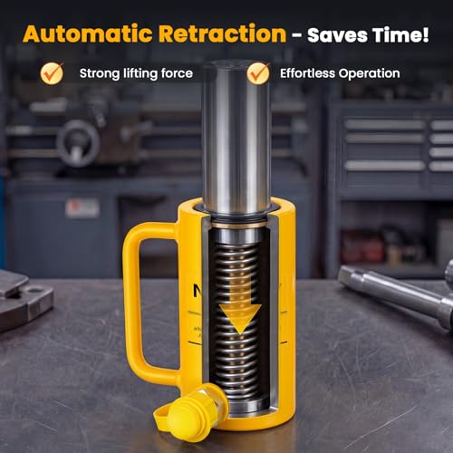 Image of NEWTRY 20 ton Hydraulic Cylinder Long Jack 4 inch Stroke Porta Power Ram Jack Lifting Cylinder Retract Automatically for Shipbuilding Bridge Construction