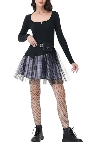 PUNK RAVE DAILY Women Gothic Skirts Women Goth Mini Plaid Skirt with Tulle Punk Dunk High Waist A-Line Party Skirt2