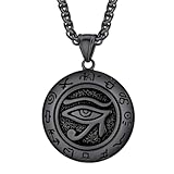 U7 Men Egyptian Jewelry Antique Black Round Medal Pendant & 22 Inch Spiga Chain Eye of Horus Necklace