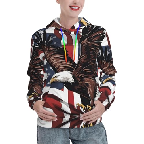 Sweat à capuche aigle femme avec drapeau USA et poche pull graphique ajusté
