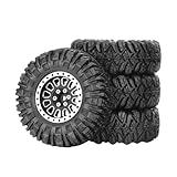 KEEDA 1,33 All-Terrain-Reifen- und Rad-Set - Legierungs-Beadlock-Felgen & Reifen mit 5mm & 7mm Sechskant für 1/12 1/14 1/18 1/24 RC Crawler (D, Schwarz)