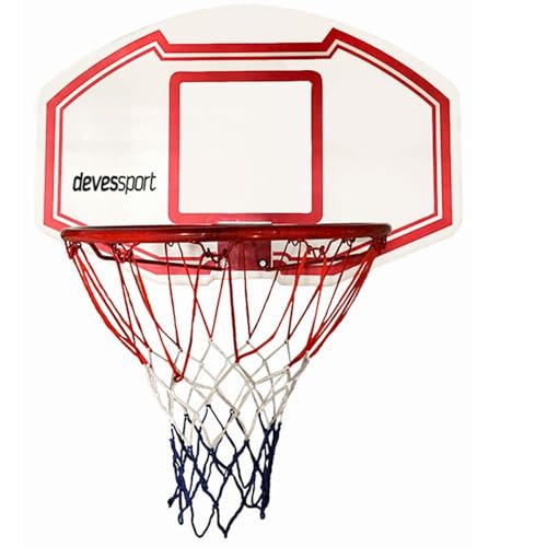 DEVESSPORT Canasta Baloncesto Habitación | Canasta Baloncesto Interior para Pared | Canasta con Tablero Resistente y Red Incluida para Interiores y Exteriores