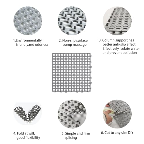 Modular Interlocking Cushion 16Pack 12” x 12” Drainage Interlocking Tiles Flooring Tiles, Non-Slip Pool Bathtub Drain Tiles for Flooring,Soft PVC Splicing Waterproof Mat for Drain, Shower, Kitchen,etc