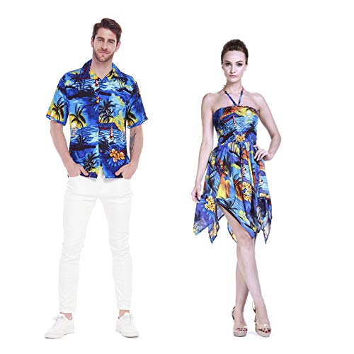 Couple Matching Hawaiian Luau Aloha Shirt Gypsy Dress In Sunblue L #TOP1