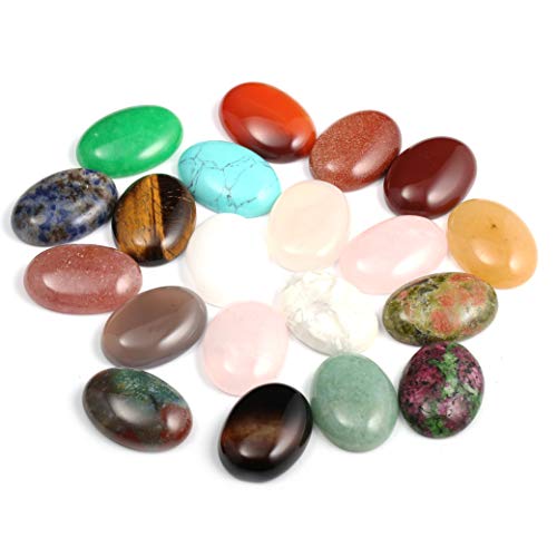 Zotoone Natural Stone Cabochon Beads, 20 Pieces Oval 18x25mm Crystal Quartz Random Color for Jewelry DIY