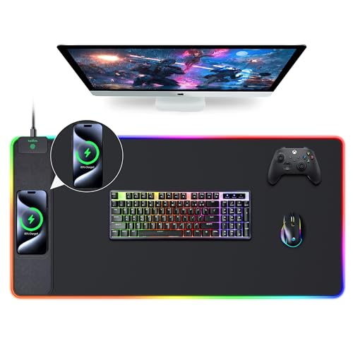 Tapis de souris avec chargement sans fil XXL et design de bureau RVB