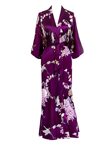 OLDSHANGHAI Satin Floral Kimono Robe for Women