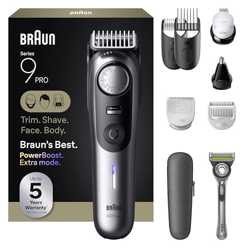 Braun Series 9 PRO All-in-One Beard & Body Grooming Kit for Men, Cordless Trimmer, Hair Clippers & Shaver for Face, Hair & Body with Gillette Labs Razor, AIO 9550