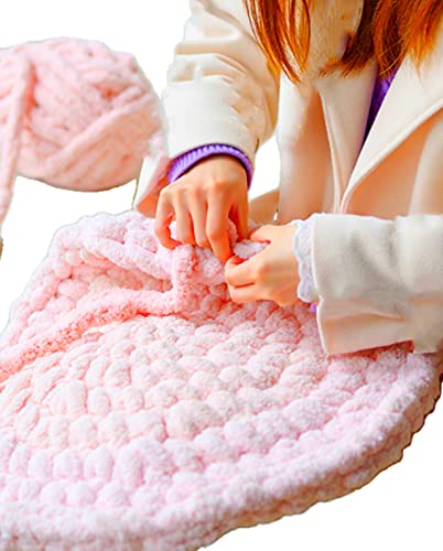 Chunky Chenille Yarn For Blanket, Super Soft Thick Fluffy Jumbo Chunky Chenille-Style Polyester Yarn For Home Décor Projects,Arm Knitting (Blue, 2Kg / 63 Oz / 220 Yards) #TOP6