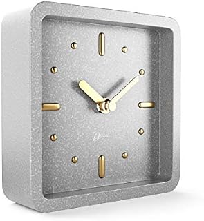 Driini Modern Mid Century Desk & Shelf Clock (Gray and Gold) - Battery Operated with Silent, Analog Movement Small Tabletop Clocks for Office Perfect for Mantle, End Table, Desktop or Nightstand