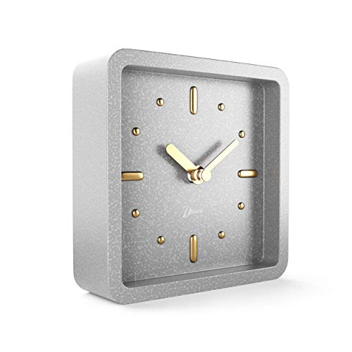 Driini Modern Mid Century Desk & Shelf Clock (Gray And Gold) - Small Battery Operated And Silent Analog Tabletop Clocks For Living Room Decor – Ideal For Mantle, Office Table, Desktop Or Nightstand #TOP22