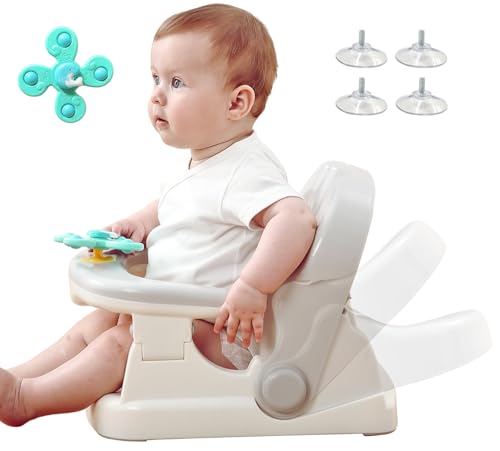 Cuddobaby Baby Bath Seat 3-in-1 【360° Protection Against Side Tipping, 3-Level Adjustable】 ASTM Approved Safety, Detachable Arm, Sitting Up or Lying, Strong Suction, Fit for Flat Surfaces - Gray
