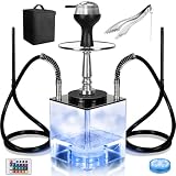 CALFVIC 2 Hose Hookah Set Dual-Hose Design with Silicone Hoses for Smooth Shared Smoking Experience with Lightweight Bag LED Light Ambiance for Social Gatherings, Bars, or Home Use(Standard)
