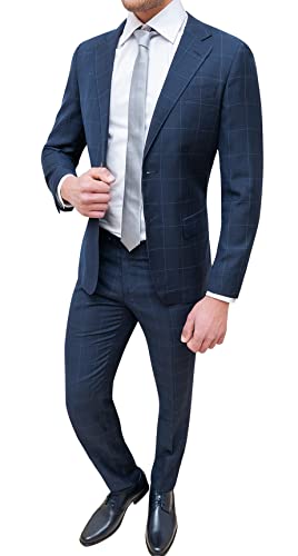 abito completo uomo Evoga Abito Completo Uomo Sartoriale Smoking Vestito Elegante Formale Cerimonia (48, Blu Scuro A Quadri)