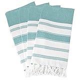 GLAMBURG Peshtemal Turkish Towel Cotton Beach Towels Oversized 36x71 Set of 4, Cotton Beach Towels for Adults, Soft Durable Absorbent Extra Large Bath Sheet Hammam Towel - Teal