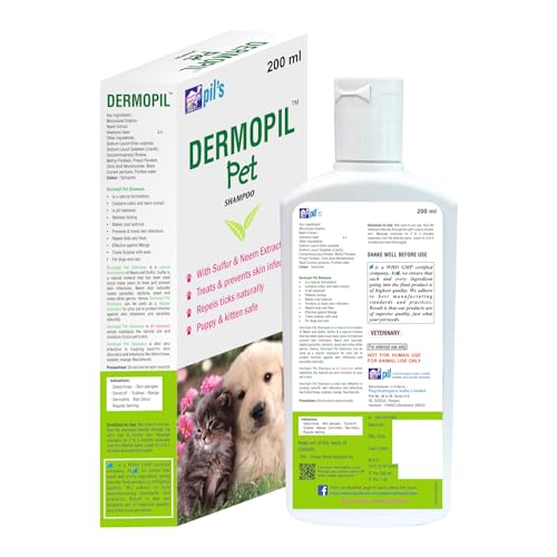 pil-Dermopil-Puppy-Kitten-Pet-Shampoo-With-Sulfur-Neem-ExtractsTreats-Prevents-Skin-InfectionsRepels-Ticks-Fleas-Naturally-For-Cat-And-Dogs-200-Milliliter