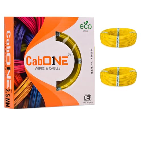 Image of CabONE 2.5 SQ.MM FR PVC Insulated Copper Electrical Wire, 90 Meter (Yellow, Pack of 2) | ISI Marked Fire Retardant Single Core Cable for Home Wiring
