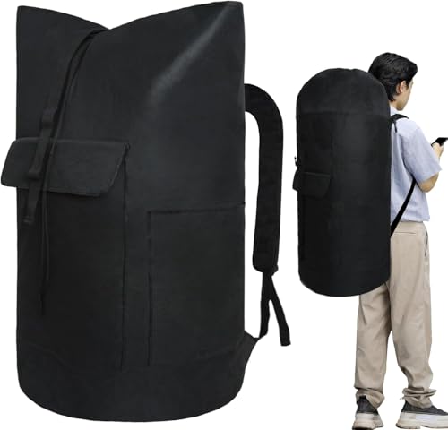 [Caroeas] ランドリーバッグ 125L リュック 洗濯物入れ 大容量 収納バッグ 収納袋 持ち運び パッド入りショルダーストラップ ポケット付き メンズ 大学 寮 ランドリー アパート トラベル（ブラック）