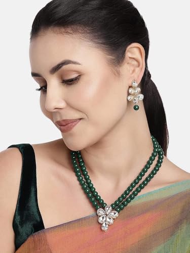 Peora Crystal Faux Pearl Kundan Necklace & Jewelry Set Gift for Women (Image - 3)