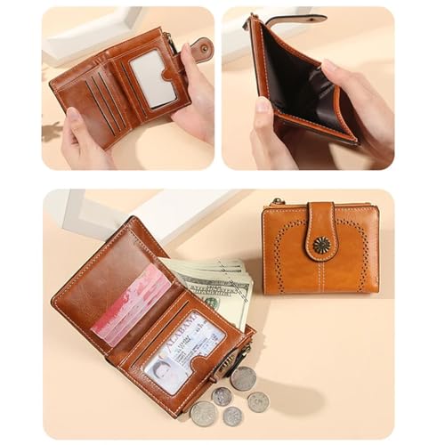 Premium Slim Genuine Leather Bifold Wallet for Women with Advanced RFID Blocking Technology and Zippered Coin Compartment (Brown)4