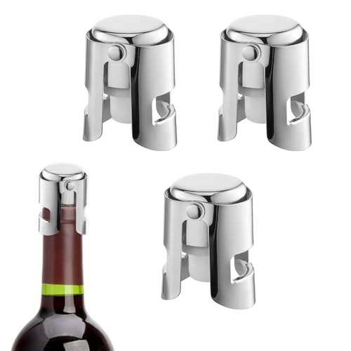 SYEYCW 3 Piezas Tapón de Botellas de Vino, Tapón de Champán de Acero Inoxidable, Reutilizable Sellado al Vacío Tapones de Botella, Tapon Cava de Vino Espumoso Mantiene Burbujas, para Cerveza, Prosecco